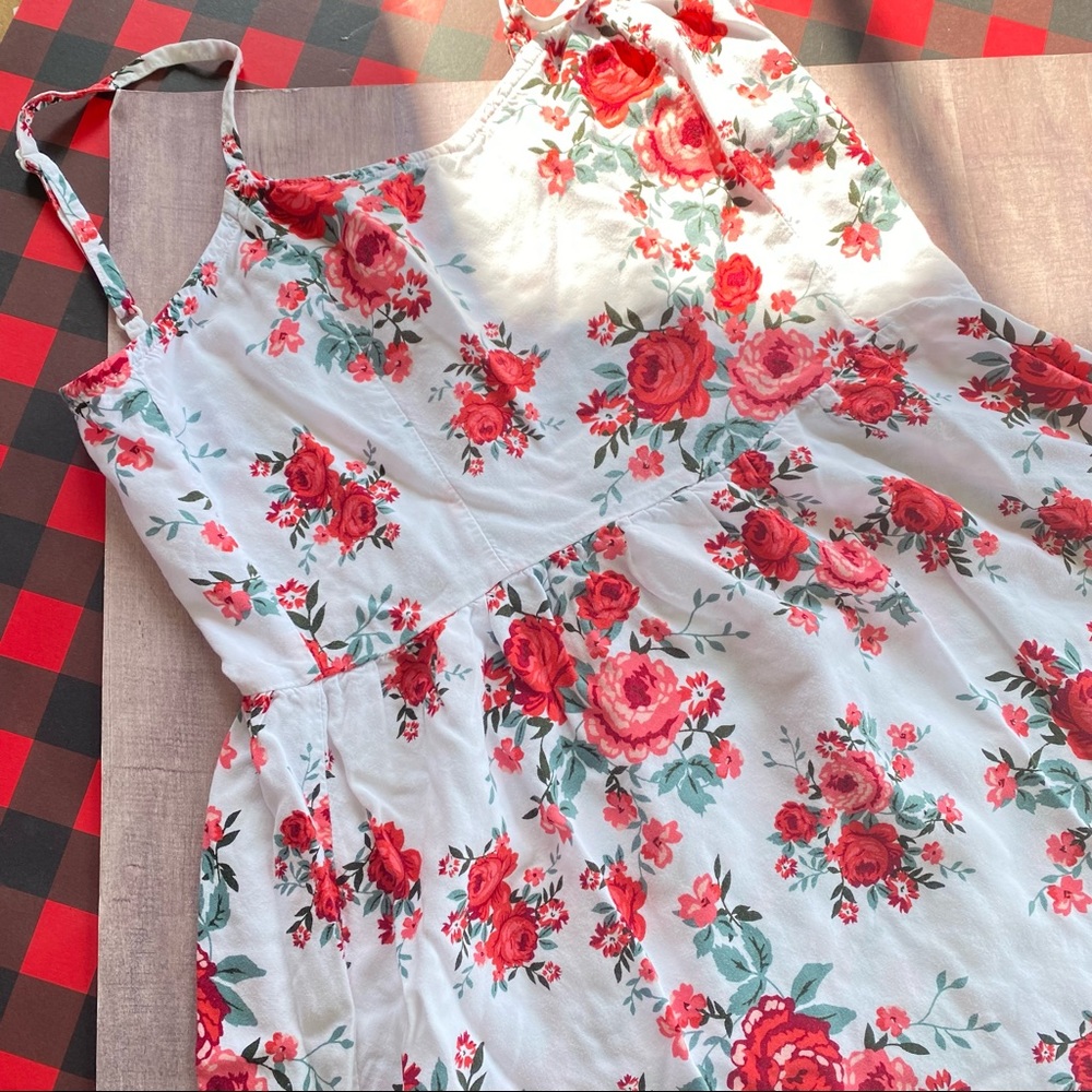 H&M White Rose Print Smocked back Mini Cami Dress